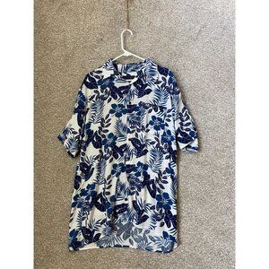 Gochu Men’s Blue Hawaiian Floral Button Up Short Sleeve Shirt Size Large